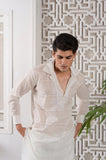 Nazm - Textured White Cuban Kurta Trouser - Number3Clothing