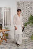 Nazm - Textured White Cuban Kurta Trouser - Number3Clothing