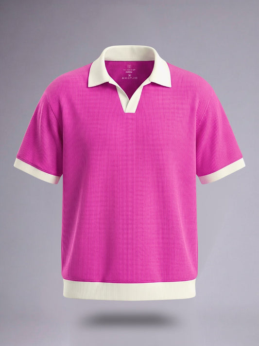 Plum Oxford Rib Knit Polo Shirt for Men - Front View - Number 3