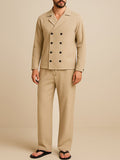 Sahara Stone Double - Breasted Linen Shirt - Number3Clothing