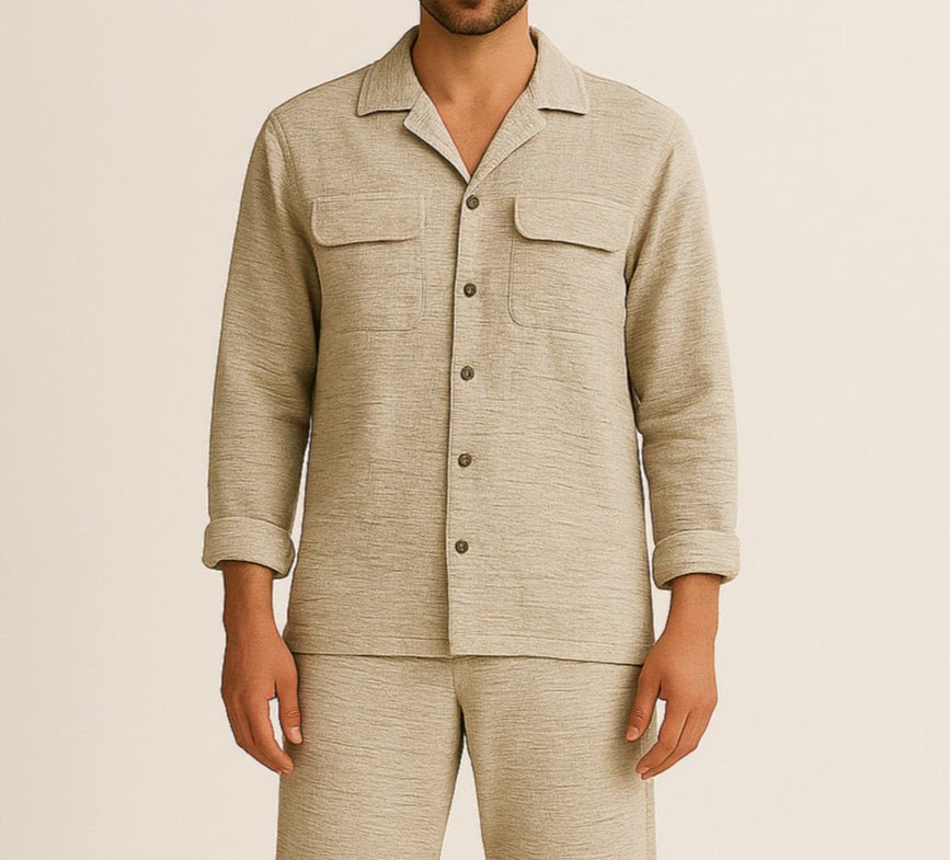 Sand Dune Textured Linen Safari Shirt - Number3Clothing