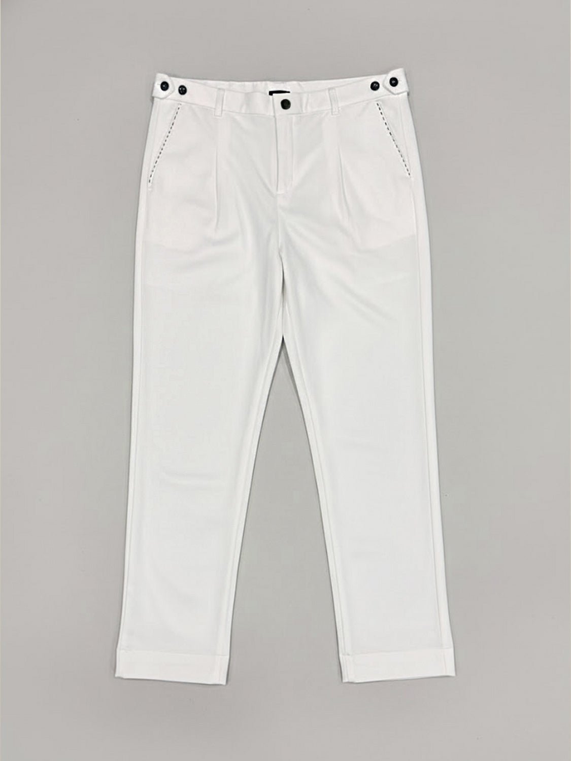 White Adjustable Pleated Pant - Number3Clothing