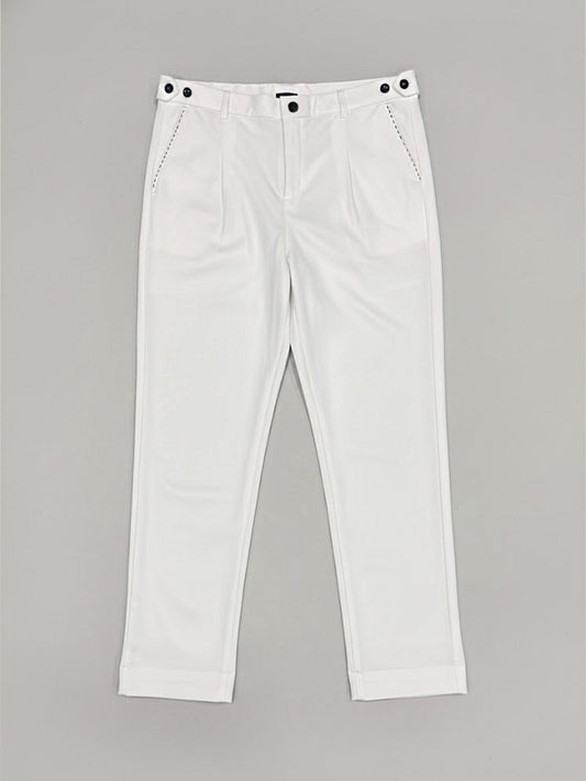 White Adjustable Pleated Pant - Number3Clothing