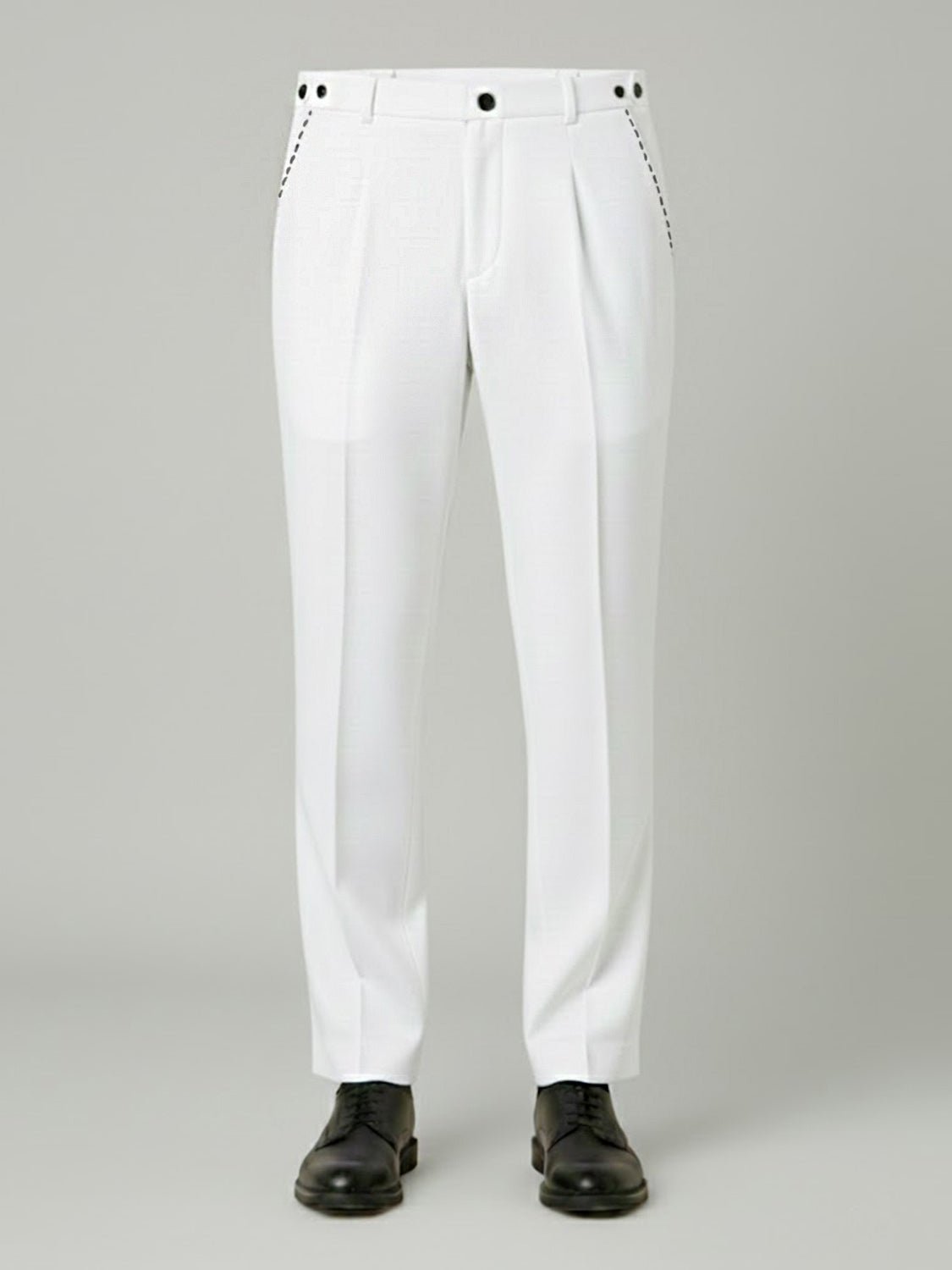 White Adjustable Pleated Pant - Number3Clothing